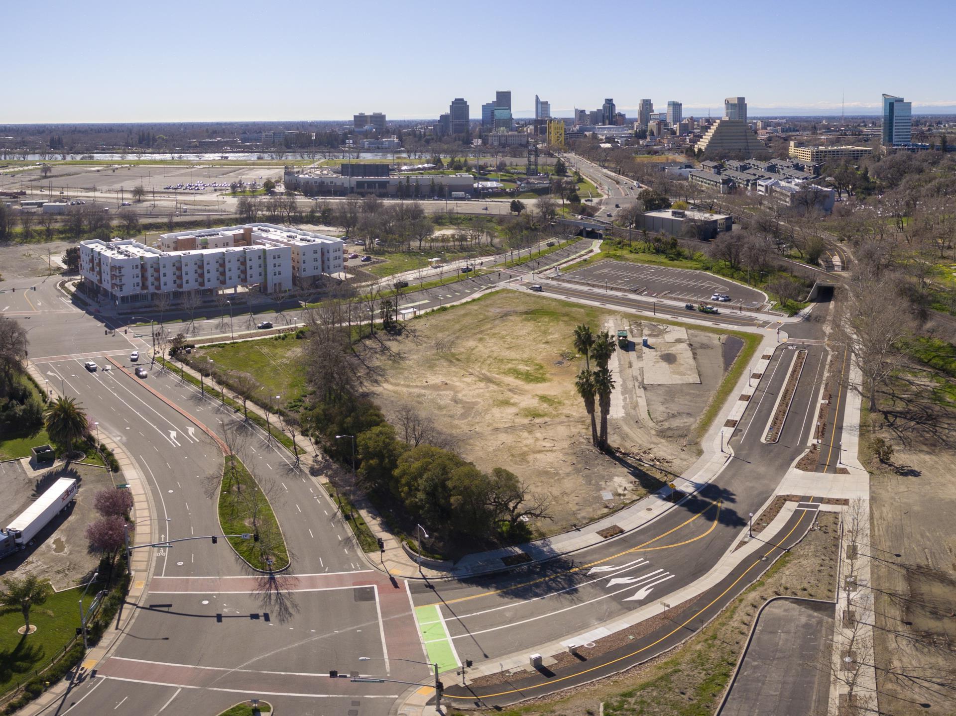 Image of streets and vacant land.